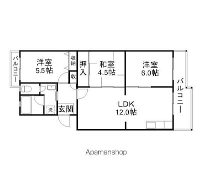 チュリス石山[3LDK/66m2]の間取図