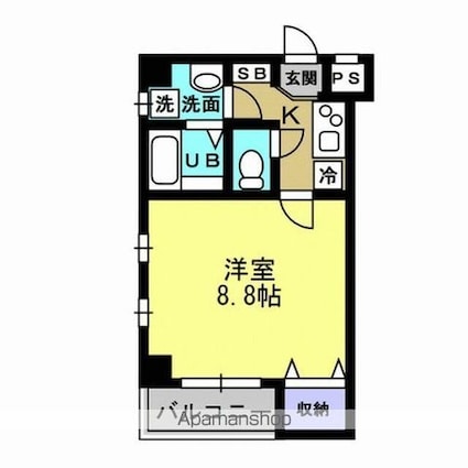 シンシア壱番館[1K/25.89m2]の間取図