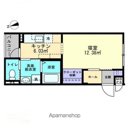 香川県高松市亀井町[1K/31.22m2]の間取図