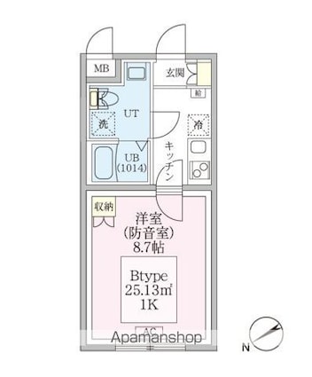 スカイラシクラス平和台[1K/25.13m2]の間取図