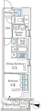 ロイヤルパークス赤羽サウス[1DK/32.55m2]の間取図