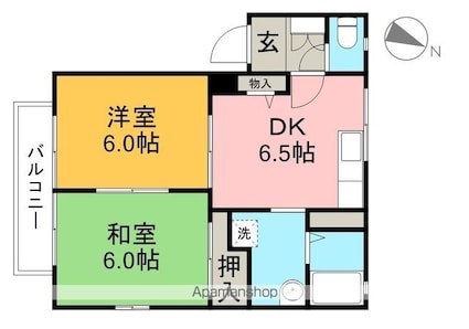 ビーンズフラット[2DK/43.72m2]の間取図