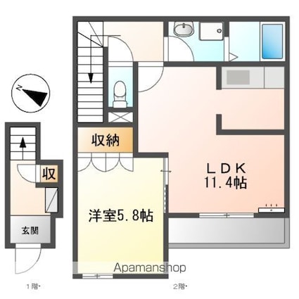 クリエイトⅡ[1LDK/42.97m2]の間取図