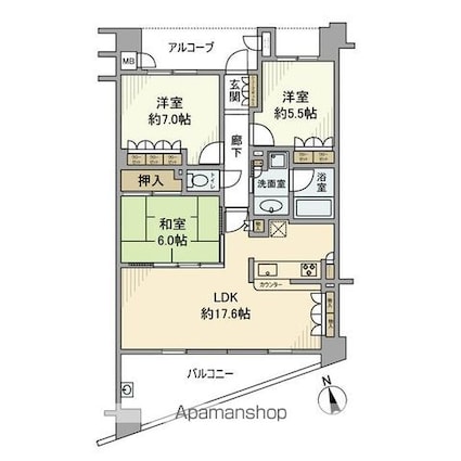 ハイコート浜田山壱丁目[3LDK/78.32m2]の間取図