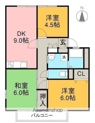 ウィンディア木の丸[3DK/52.06m2]の間取図