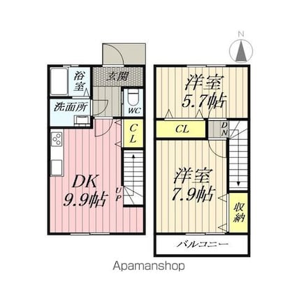 埼玉県吉川市中央２丁目[2DK/29.8m2]の間取図