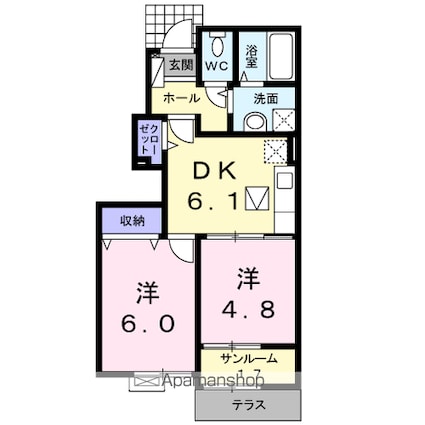 エグレットⅠ[2DK/44.06m2]の間取図