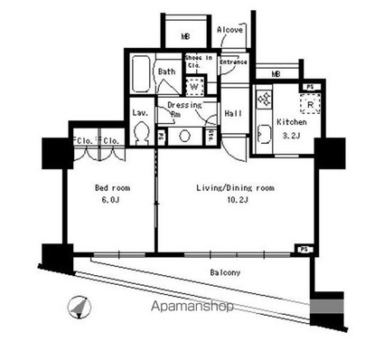 パークアクシス日本橋ステージ[1LDK/45.49m2]の間取図