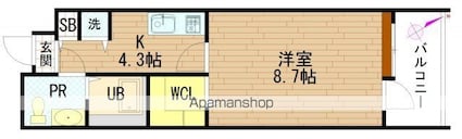 グラビスコート十日市[1K/28.58m2]の間取図