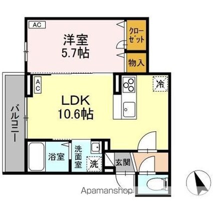 ＡｓｓｅｔーＣｏｕｒｔ立川富士見町Ｂ[1LDK/37.6m2]の間取図