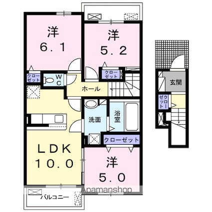 熊本県八代市古閑中町[3LDK/64.74m2]の間取図