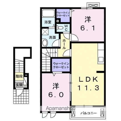 パストラーレＢ[2LDK/57.58m2]の間取図