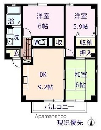 サンフラワー[3DK/58.38m2]の間取図