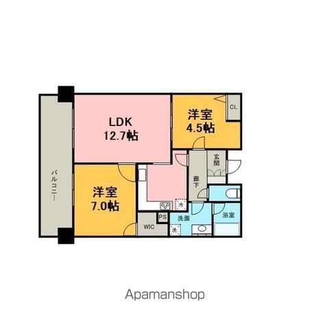 【福岡市博多区中洲中島町のマンションの間取り】