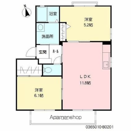 ドミール柚ノ木　Ｂ棟[2LDK/50.78m2]の間取図