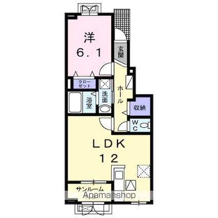 山梨県南巨摩郡富士川町大椚[1LDK/47.76m2]の間取図