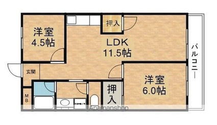 ウイング八日市[2LDK/56.4m2]の間取図