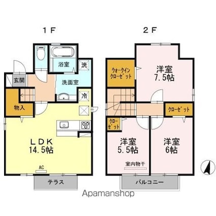 ハートハウスＶ　Ｂ棟[3LDK/84.44m2]の間取図