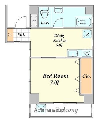 東京都新宿区荒木町[1DK/32.5m2]の間取図