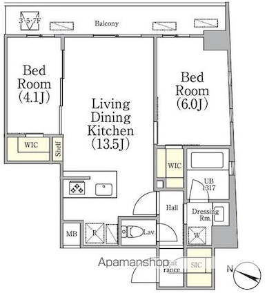 アジールコート三軒茶屋[2LDK/53.74m2]の間取図