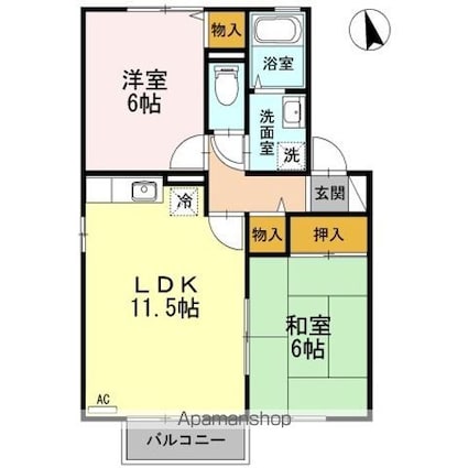 セジュール渡邊　Ｃ棟[2LDK/53.76m2]の間取図