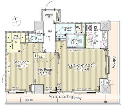 パーク・アヴェニュー神南[2LDK/68.82m2]の間取図
