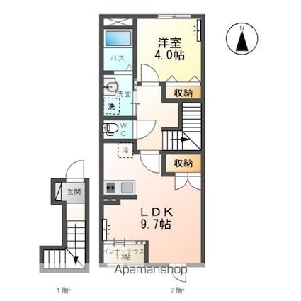 永井川アパートＢ棟[1LDK/42.84m2]の間取図