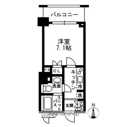 レジディア中落合Ａ棟[1K/23.76m2]の間取図