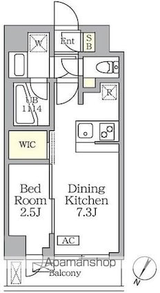東京都世田谷区三宿１丁目[1DK/25.46m2]の間取図