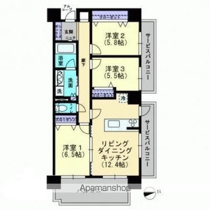 ガーデンテラス丸亀町参番街ウエストレジデンス[3LDK/73.34m2]の間取図