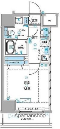 ジェノヴィア浅草Ⅲグリーンヴェール[1K/25.73m2]の間取図