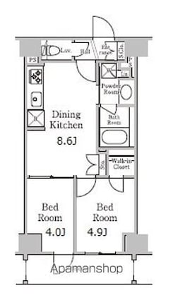 レジディア千駄木[2DK/40.48m2]の間取図