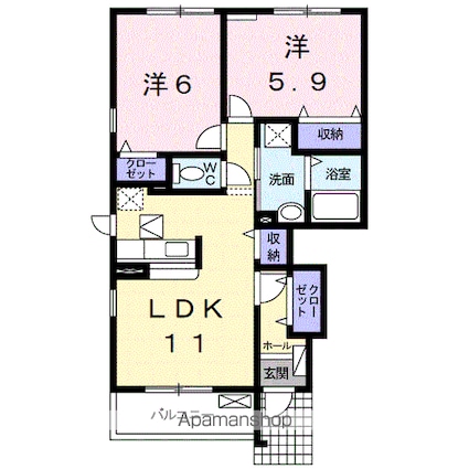 アヴァンツァートⅡ[2LDK/55.37m2]の間取図