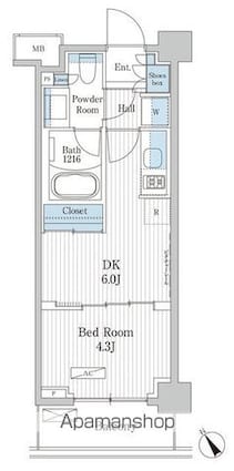 パークアクシス門前仲町テラス[1DK/26.44m2]の間取図