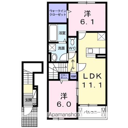 熊本県人吉市下林町[2LDK/58.64m2]の間取図