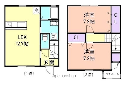 ＰＡＬ和歌浦　Ａ棟[2LDK/72.19m2]の間取図