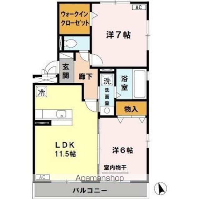 ファミリーメイト矢田　Ａ棟[2LDK/58.37m2]の間取図