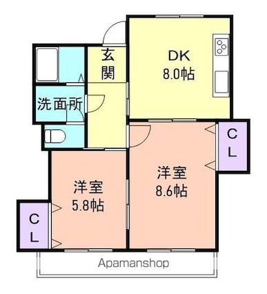 和歌山県和歌山市小松原６丁目[2DK/57m2]の間取図