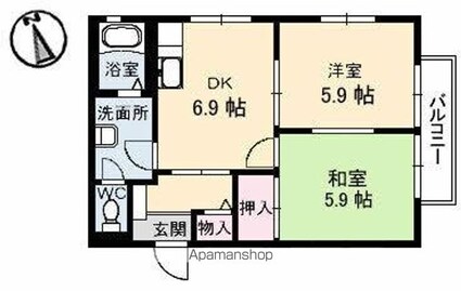 Ｃｏｓｍｏ　Ｔｏｗｎ　Ｉ棟[2DK/44.64m2]の間取図