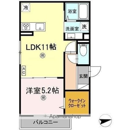 サニーサイドⅡ[1LDK/41.65m2]の間取図