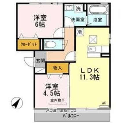 オッツ多治米[2LDK/53.98m2]の間取図