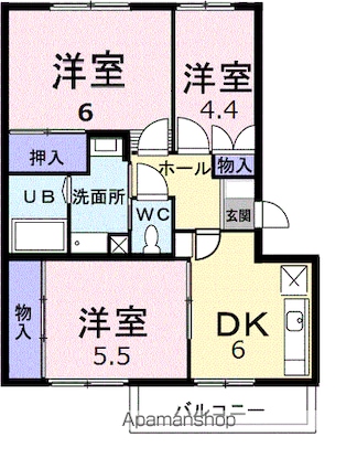 エルディムパディＢ[3DK/54.73m2]の間取図