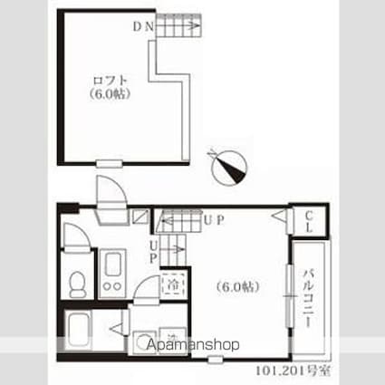 ハーモニーテラス明治[1K/20.16m2]の間取図