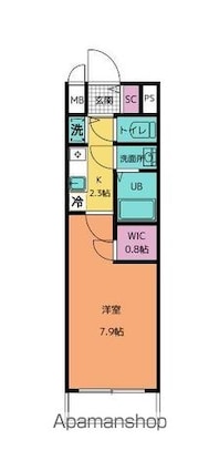 エスリード名城公園プライム[1K/25.36m2]の間取図
