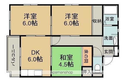 プリエ庚午[1DK/26.2m2]の間取図