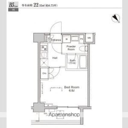 プラウドフラット戸越公園[1K/22.32m2]の間取図