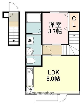 シェルテ河原町Ａ[1LDK/33.74m2]の間取図