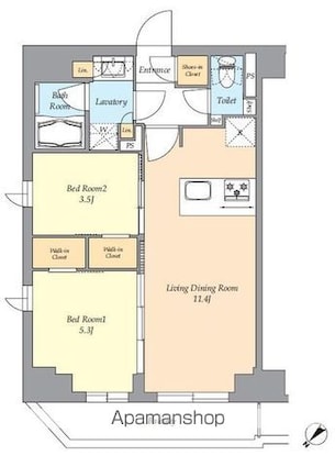 東京都渋谷区西原２丁目[2LDK/47.74m2]の間取図