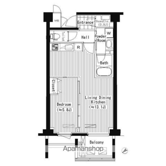 ＰＲＩＭＥ　ＵＲＢＡＮ　東中野　ＣＯＵＲＴ[1LDK/44.31m2]の間取図