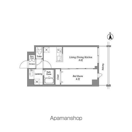 東京都新宿区百人町１丁目[1LDK/31.04m2]の間取図